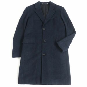 極美品□Paul Smith/ポールスミス　総柄　カシミヤ100％　チェスターコート/ロングコート　ネイビー　M　正規品　日本製　メンズオススメ◎