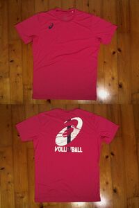 ☆美品☆アシックス【asics】『VOLLEYBALL』バレーボール 半袖Tシャツ ドライＴシャツ M マゼンダ ショッキングピンク