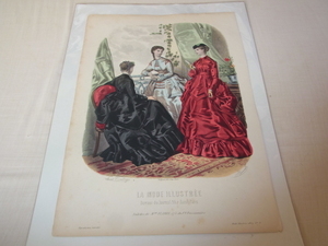 美品希少 1869年(明治元年)銅版画！フランス ファッション誌『La Mode illustree（ラ・モード・イリュストレ）』No.9 ファッションプレート