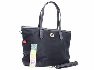 1円 ■新品同様■ TORY BURCH トリーバーチ ナイロン×レザー トートバッグ ショルダーバッグ 肩掛けかばん レディース ブラック系 BG8222