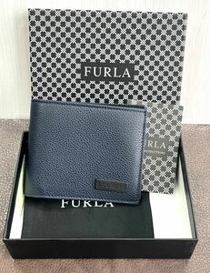 【新品未使用】FURLA フルラ ２つ折り財布 ネイビーメンズ