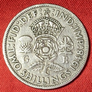 イギリス　2シリング白銅貨　1948年 　【流通品】　玉ちゃんNo.3263
