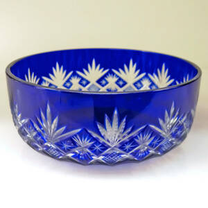 ■切子硝子 カットグラス ボウル サラダボウル 深皿 和皿 和食器 青 ブルー 伝統工芸 ガラス工芸