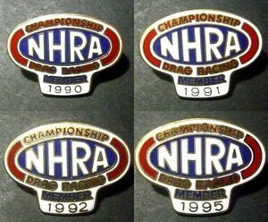 ★【NHRA】当時物 NHRA MEMBER ピンバッジ 1990年/1991年/1992年/1995年 MTEGのおまけ付き