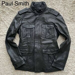 【不朽の名作】極美品/XLサイズ/Paul Smith ポールスミス レザージャケット ラムレザー ライダース 羊革 M-65 ブルゾン 黒 ジャケット