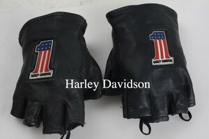 Harley Davidson ハーレーダビッドソン No.1 指切り レザー グローブ【XL】手袋 メンズ 黒 バイカー バイク アメカジ ヴィンテージ 中古