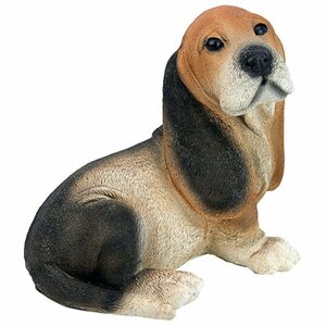 ブラックと茶色のバセットハウンド子犬の彫像 動物装飾彫刻 フランス原産 猟犬 インテリア彫刻 プレゼント贈り物 輸入品