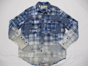 POLO DENIM&SUPPLY ラルフローレン CLASSIC FIT INDIGO インディゴ パッチワークシャツ L 色褪せ加工