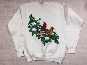 USA製 STURDY SWEATS Lee リー ヘビーウェイト アメカジ オールド 90s クリスマス スウェット トレーナー レディース ラメプリント M 白