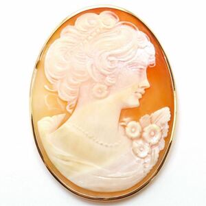 ＊K18シェルカメオブローチ＊m 約11.6g shell cameo broach jewelry 貴婦人 DH2/DI3