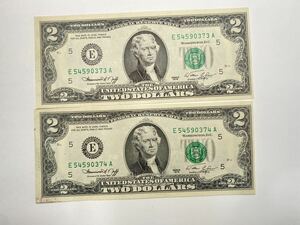 激レア即決 アメリカ ドル 2＄ 紙幣 ハワイ ワイキキ アラモアナ 幸運を呼ぶ 2枚セット 送料込み
