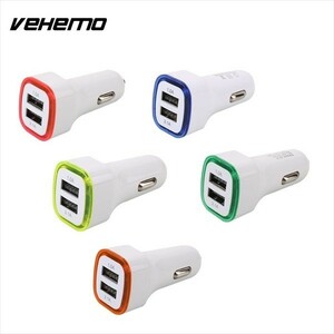 【新品】 Vehemo シガーライター USB 2ポート（白-青）充電器 ipad スマートフォン スマホ タブレット