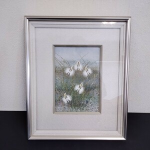 NR1133 額装 和紙貼り絵 サギ草 さぎ草 工芸品 花 アート 工芸画 インテリア オブジェ 和紙工芸 約42×34cm