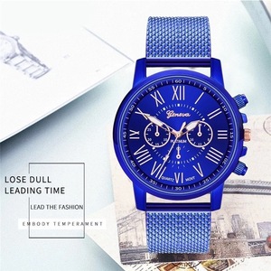 腕時計　時計 ギリシャ文字　ステンレス メッシュ アナログ メンズ クォーツ ファッション時計 男女兼用　オシャレ ウォッチ　ブルー