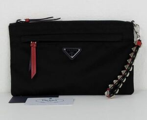 国内購入品 PRADA プラダ 三角プレート スタッズ付 ポーチ ミニ バッグ 1HN018 b7196