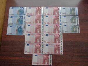 合計185ユーロ分海外国紙幣EURO札紙幣計17枚セット20ユーロ3枚.10ユーロ11枚.5ユーロ3枚Euro欧州連合通貨ヨーロッパ通貨外貨海外お札お札
