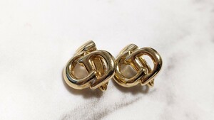 中古 Christian Dior クリスチャン ディオール ゴールドカラーイヤリング クリップタイプ LOGO ロゴ CD 金色 