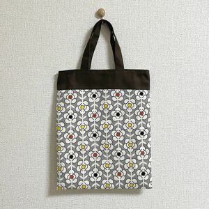 ハンドメイド　手提げバッグ★花　茶