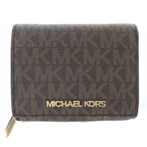 マイケルコース MICHAEL KORS シグネチャー 三つ折り ラウンドファスナー 財布 レザー ロゴ 茶色 ブラウン /SR28 レディース