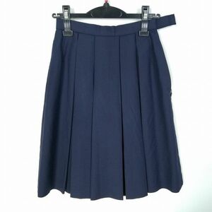 1円 スクールスカート 冬物 w63-丈52 紺 中学 高校 プリーツ 学生服 制服 女子 中古 HK6342