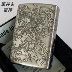 風神雷神ZIPPO　4面加工　ニッケル　送料無料　ジッポ　ライター