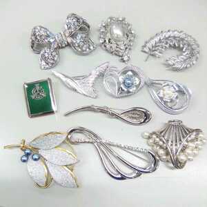 ●サ1468H◎真珠・りぼん・シルバーカラー・キラキラ等　デザイン　色々　ブローチなど　まとめて◎