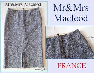 定価７.８万 ＜MR&MRS MACLEOD＞ Mr&Mrsマクラウド ウールツイード タイトスリットスカート ネイビー フランス製 エルメスデザイナー