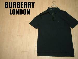 BURBERRY LONDONワンポイント胸ポケットポロシャツM黒ブラック正規バーバリーロンドンMADE IN JAPAN三陽商会ホースマークノバチェック
