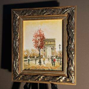 手書き油絵 パリの風景 凱旋門 額付 絵画 インテリア