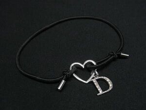 1円 ■美品■ ChristianDior クリスチャンディオール ハート ブレスレット アクセサリー レディース シルバー系×ブラック系 AX4494