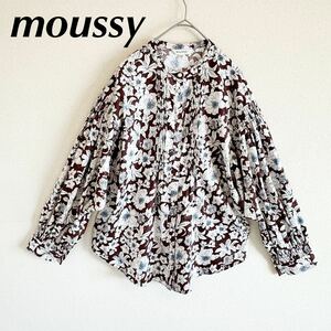 MOUSSY マウジー　花柄 長袖シャツ FLOWER PRINTED ジャガードシャツ　茶色　ブラウン　レトロ柄