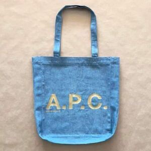 新品 正規品 A.P.C. トートバッグ ブルー ゴールド ロゴ ソフトデニム 限定 鞄 エコバッグ マザーズバッグAPC アーペーセー @a999