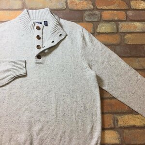 ME8-068★USAビッグサイズ&良品★MIXカラー【IZOD】ネップ織り生地 ヘンリーネック セーター【メンズ XL】白×灰 ニット ハーフボタン