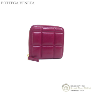 ボッテガ ヴェネタ （BOTTEGA VENETA） パデッド ペーパーカーフ ジップウォレット コンパクト 二つ折り 財布 591752 AMARANT（美品）中古