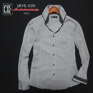 【ミッシェルクランオム】 二枚衿　長袖カッタウェイシャツ　ストライプ　サイズ46　(M)　グレー系　MK MICHEL KLEIN HOMME　