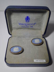Wedgwood ウェッジウッド カフス カフスボタン 帆船モチーフ 箱あり シルバー×ブルー×ホワイト 
