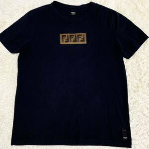 美品 フェンディ【人気モデル】FENDI 半袖 Tシャツ カットソー トップス ズッカ ボックスロゴ FF ブラック メンズ サイズL