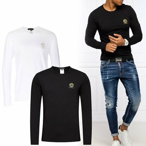 送料無料 4 VERSACE ヴェルサーチ AU10197 A232741 ブラック ホワイト メデューサ 2枚セット 長袖Tシャツ size 3