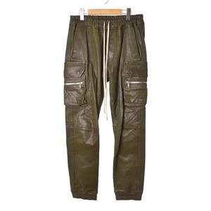 リックオウエンス Rick Owens 22AW MASTODON CARGO マストドンカーゴレザーロングパンツ ゴートレザー カーゴパンツ カーキ RU02B2396-LSG