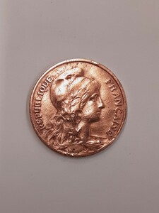 アンティークコイン フランス 1909年 ダニエルデュピュイ彫刻 マリアンヌ像 10サンチーム銅貨 FDM10C060218