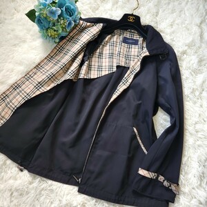 美品 バーバリー ロンドン【さりげない ノバチェック 羽織にも サイズ M相当】BURBERRY LONDON ポリ ジャケット アウター 黒 ブラック