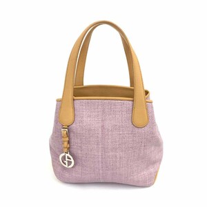 良好◆GIORGIO ARMANI ジョルジオアルマーニ トートバッグ◆ ライトパープル ラフィア レディース ハンド bag 鞄