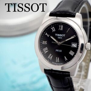 97【美品】TISSOT ティソ時計　メンズ腕時計　新品ベルト　ブラック　人気