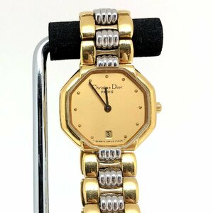 Christian Dior クリスチャンディオール 【4991D】 クォーツ時計 D48.133 シルバー ゴールド ゴールド文字盤 オクタゴン デイト 腕時計