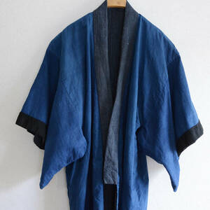 着物 藍染 木綿 縞模様 長着 ジャパンヴィンテージ 大正 昭和 リメイク素材 indigo kimono robe stripe japanese fabric vintage cotton