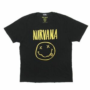 00s 2009 ヒステリックグラマー × ニルヴァーナ HYSTERIC GLAMOUR × NIRVANA 09aw スマイル Tシャツ 半袖 カートコバーン L 黒 ◎ME4