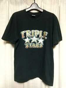 難あり品 TMT TRIPLE STARS プリント 半袖Tシャツ Mサイズ 黒 ブラック ティーエムティー アメカジ サーフ ドメスティック デザイナー 中古