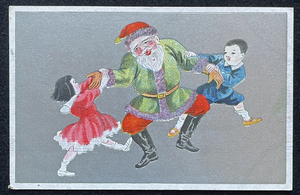 ◆戦前絵葉書◆サンタクロース② クリスマス/子ども/銀彩 イラスト 美術・アート・デザイン 検索：絵本