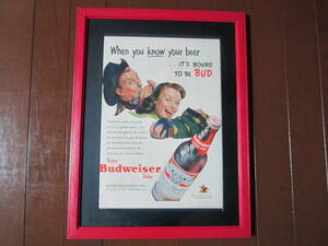 LIFE紙　ライフ広告　U.S.A「Budweiser」当時物広告「額装、マット仕上げ」（’50ｓ　’60Ｓ　ミッドセンチュリー　アメ車）