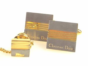 クリスチャン・ディオール　Christian Dior　スクエア　タイタック　カフス　セット　艶消しシルバーカラー×ゴールドカラー　YMA-1185